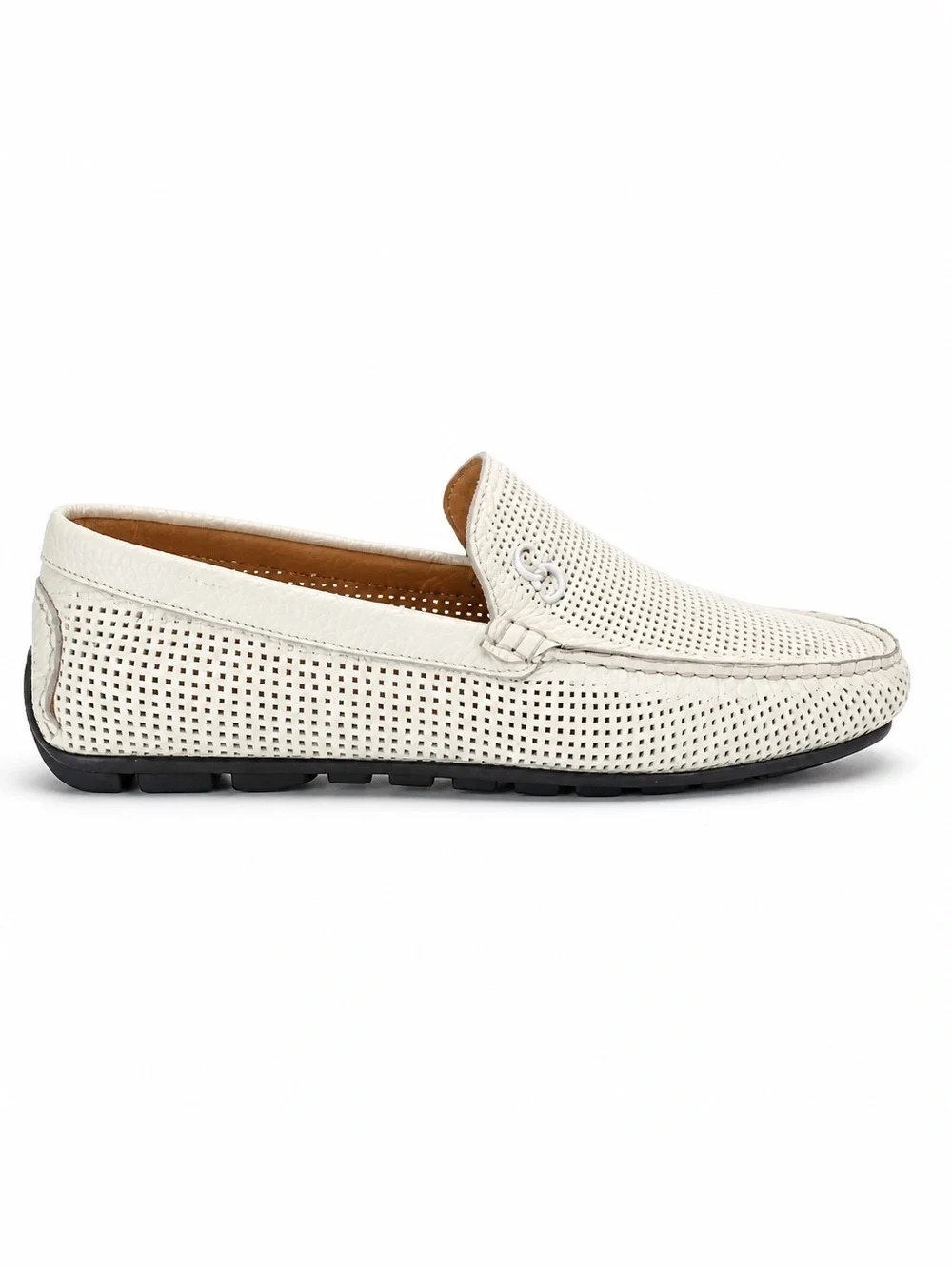 Casadei Men's Off-White Perforated Leather Slip-On Comfort Summer Loafers